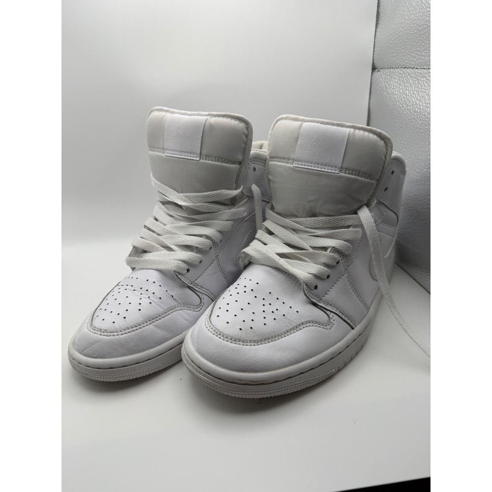 Nike Air Jordan 1 Mid Triple White Leather Sneakers 554724-130 Mens Size 8 - Picture 11 of 12